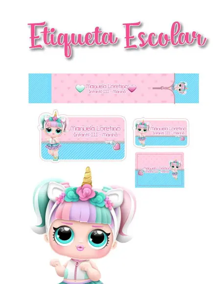 Etiqueta Escolar Lol Unicórnio - Kit 3