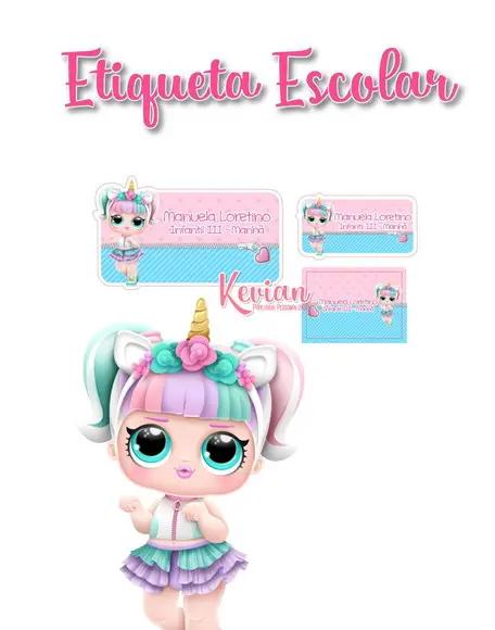 Etiqueta Escolar Lol Unicórnio - Kit 1