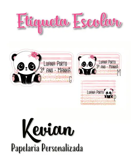 Etiqueta Escolar Panda Rosa - Kit 2