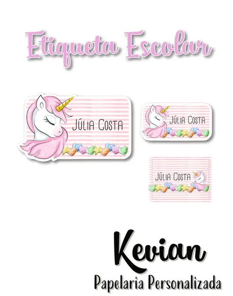 Etiqueta Escolar Unicórnio - Kit 2