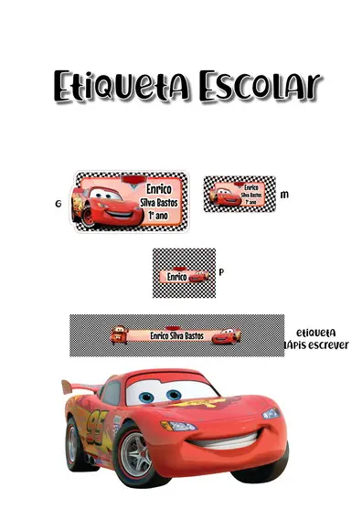Etiqueta Escolar Carros - Kit 3