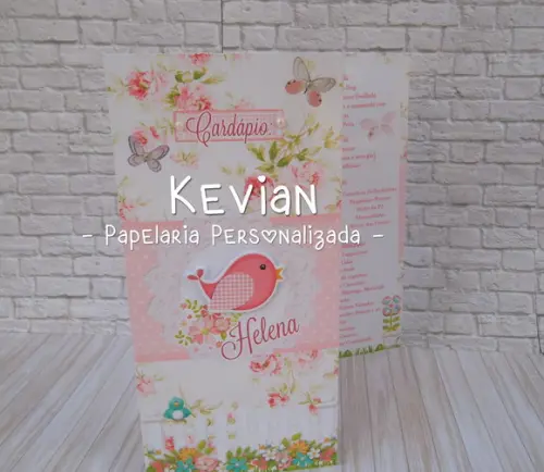 Cardápio Menu Jardim Encantado com Aplique Alto Relevo