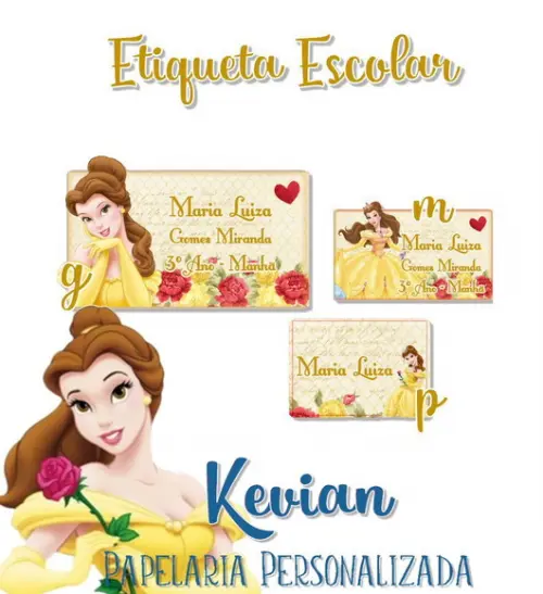Etiqueta Escolar Princesa Bela - Kit 1