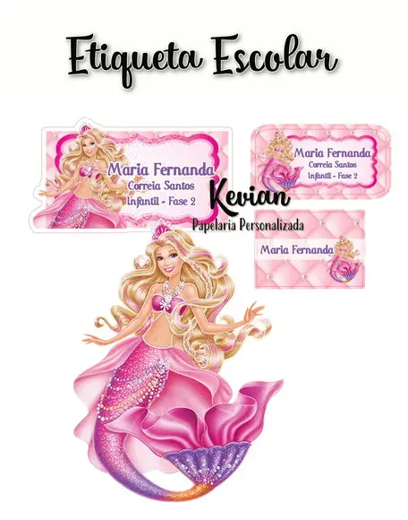 Etiqueta Escolar Barbie Sereia - Kit 2