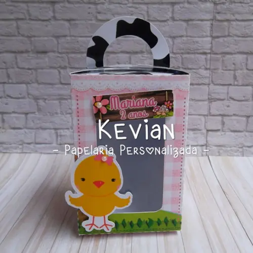 Caixa com Alça e Visor Fazendinha Rosa