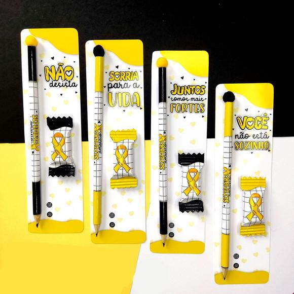 Card + Lápis + Bala Personalizados Brinde Setembro Amarelo