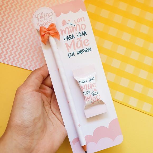Card com Lápis Bala Personalizada Dia das Mães