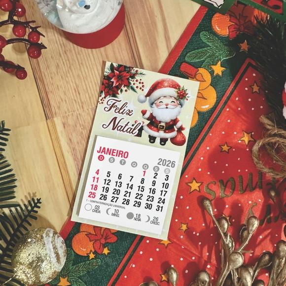Brinde Natal Card com Calendário 2025 Personalizado com Imã
