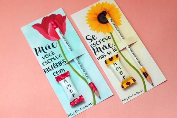 Card com Lápis Bala Personalizada Dia das Mães