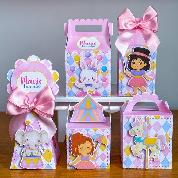Kit 50 Caixas Circo Encantado Rosa (laços) | Pegue e Monte