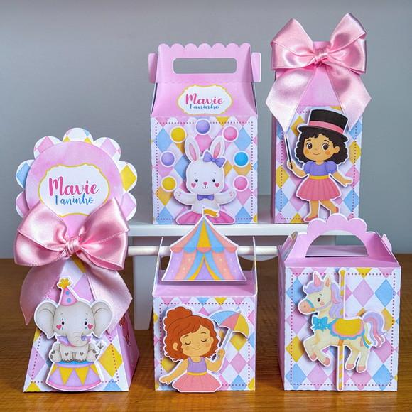 Kit 30 Caixas Circo Encantado Rosa (laços) | Pegue e Monte