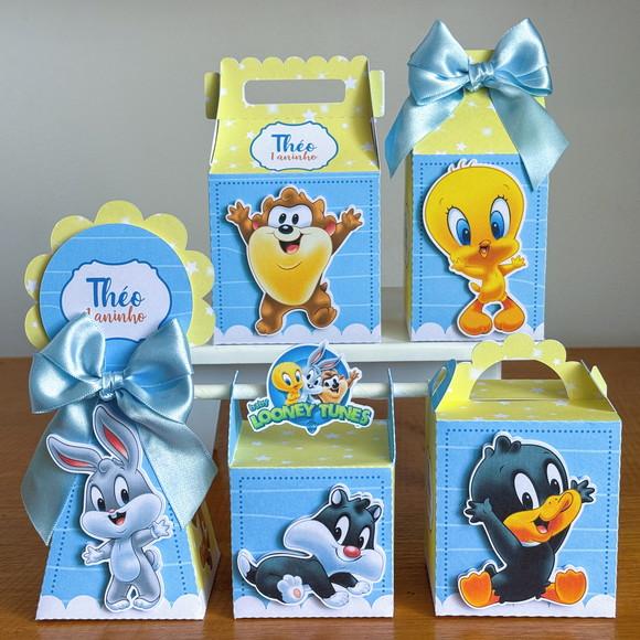 Kit 20 Caixas Baby Looney Tunes Azul (laços) | Pegue e Monte