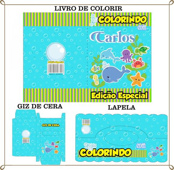 Kit de Colorir Personalizado Fundo do Mar