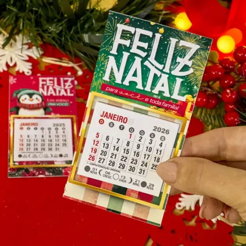 Brinde Natal Card com Calendário 2026 Personalizado com Imã