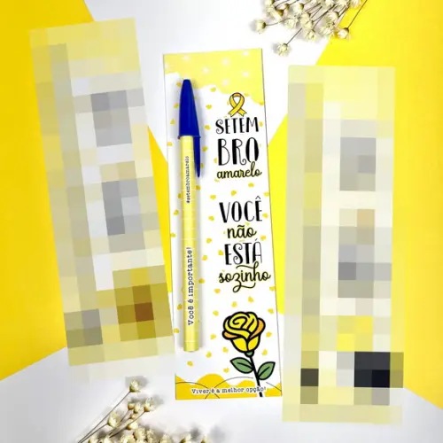 Card com Caneta Personalizada Setembro Amarelo Pegue e Monte