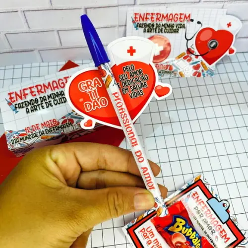 Cartão com Caneta Personalizada Enfermagem | Pegue e Monte