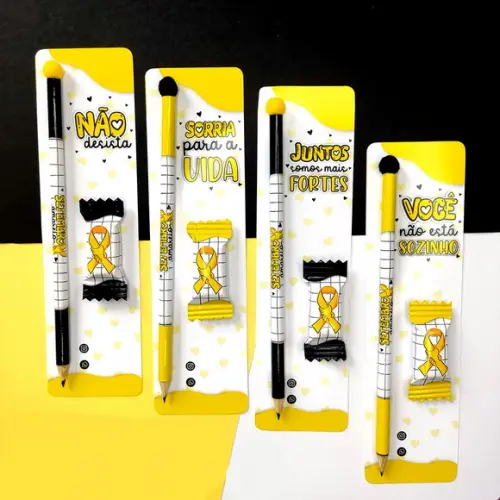 Card + Lápis + Bala Personalizados Brinde Setembro Amarelo