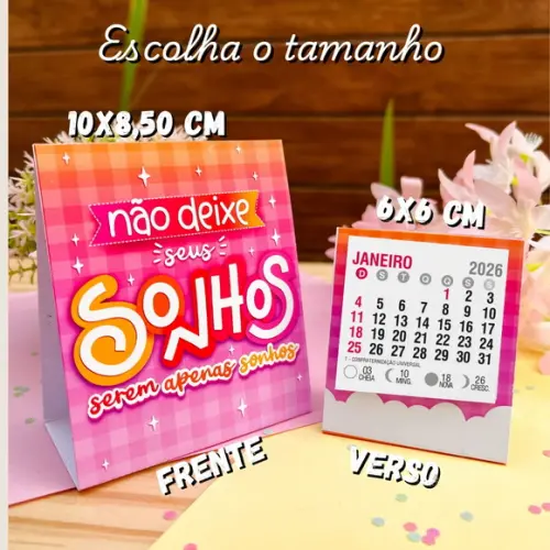 Mini Calendário de Mesa Personalizado 2026 | Modelo 6x6