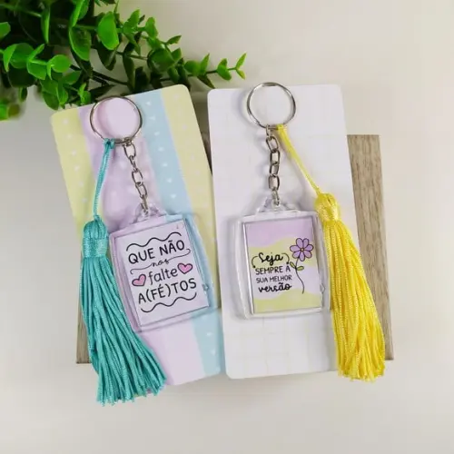 Chaveiro com Tag Tassel Mimo Frases Motivacionais