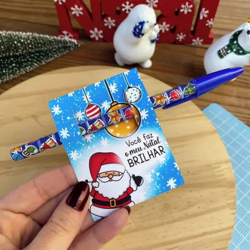 Cartão com Caneta Personalizada Natal