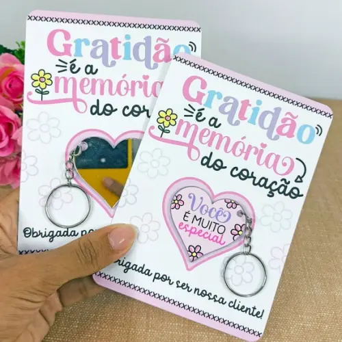 Chaveiro Coração Espelho Mimo para Clientes