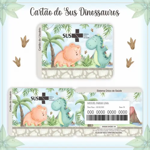 Cartão do Sus Personalizado Dinossauros