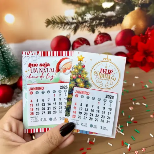 Brinde Natal Card com Calendário 2026 Personalizado com Imã