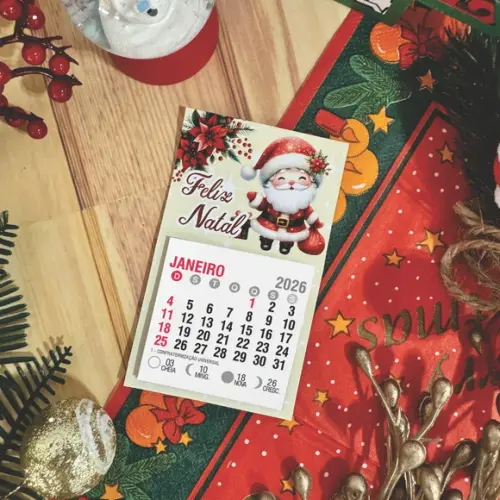 Brinde Natal Card com Calendário 2025 Personalizado com Imã