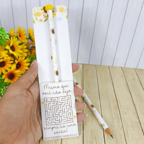 Cartão com Lápis Personalizado Lembrança Setembro Amarelo