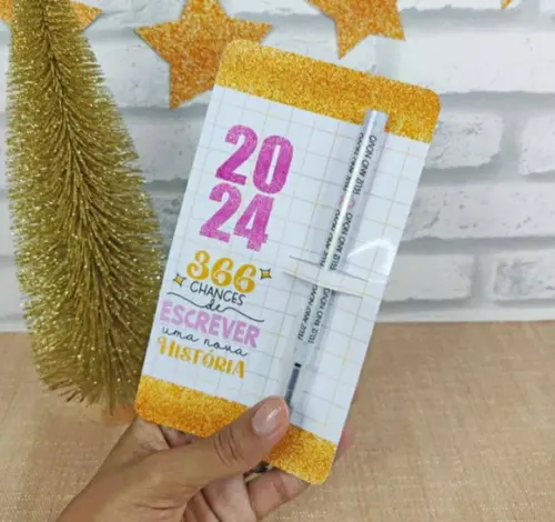 Cartão com Caneta Personalizada Ano Novo