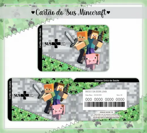 Cartão do Sus Personalizado Mine Craft