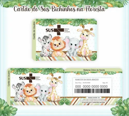 Cartão Sus Personalizado Bichinhos na Floresta
