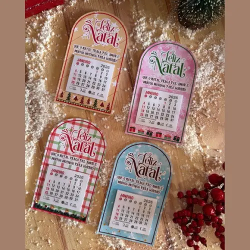 Brinde Natal Card com Calendário 2026 Personalizado com Imã