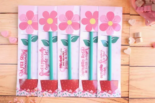 Cartão com Lápis Personalizado Outubro Rosa
