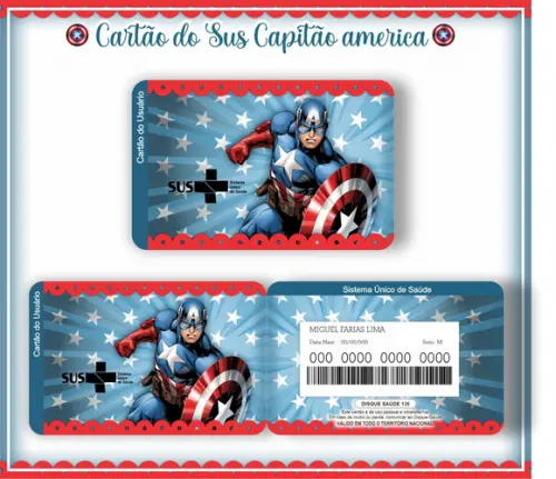 Cartão do Sus Personalizado Capitão América - Frete Grátis