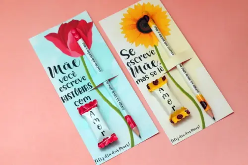 Card com Lápis Bala Personalizada Dia das Mães