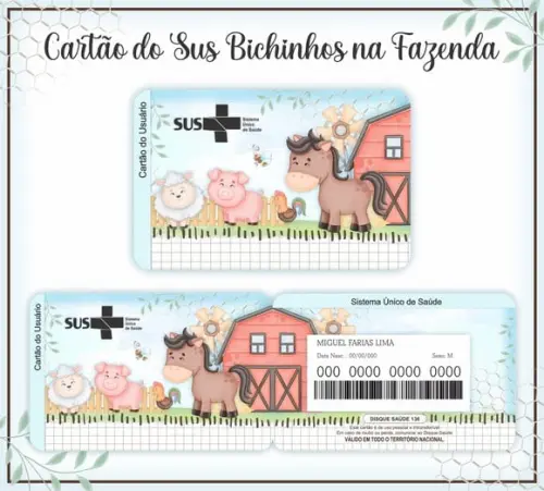 Cartão Sus Personalizado Bichinhos na Fazenda - Frete Grátis