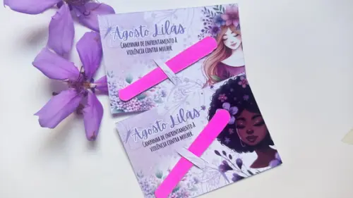 Mini Lixa Brinde Personalizado Agosto Lilás | Pegue e Monte