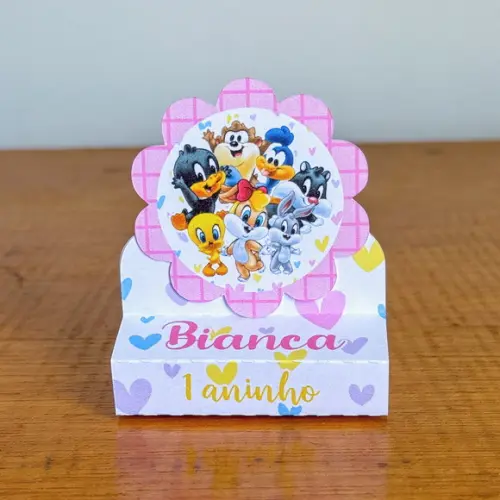 Porta Bis Duplo Personalizado Baby Looney Tunes Rosa