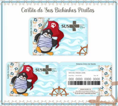 Cartão Sus Personalizado Bichinhos Piratas