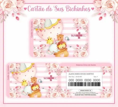 Cartão do Sus Personalizado Bichinhos