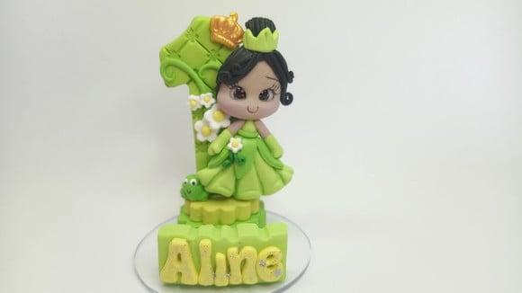 Vela Personalizada de Biscuit Tema Princesa e o Sapo