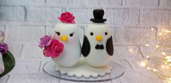 Casal de pombinhos de biscuit