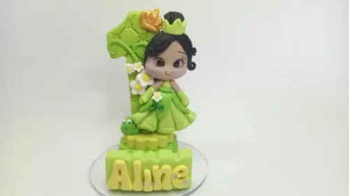 Vela Personalizada de Biscuit Tema Princesa e o Sapo