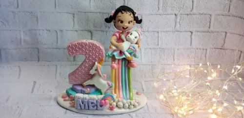 Topo de Bolo Menina com Unicórnio