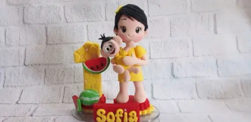 Topo de Bolo Menina com Melancia