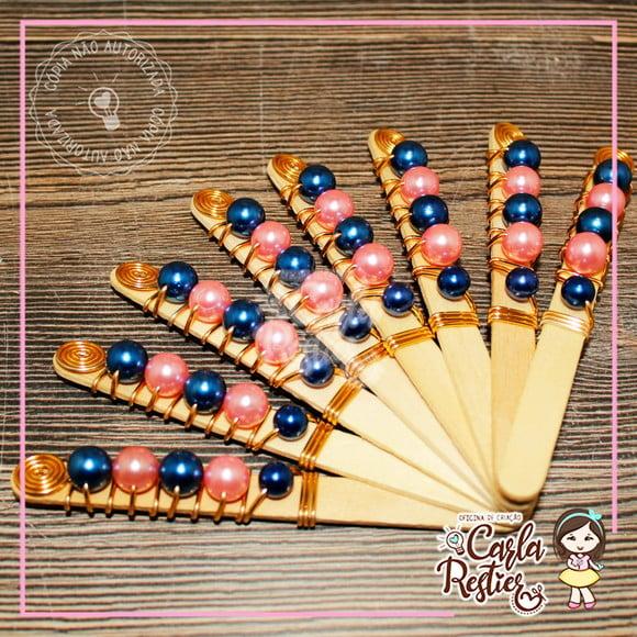 Cabo/ Palito Decorado para Doces Azul e Rosa