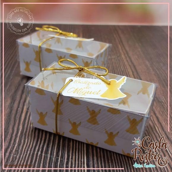 Caixa para 2 Doces Tampa de Acetato Batizado Dourado