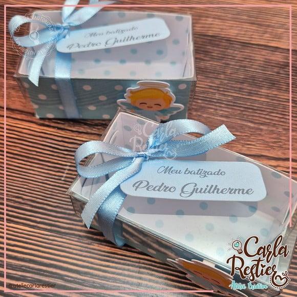 Caixa para 2 Doces Tampa de Acetato Batizado Anjinho