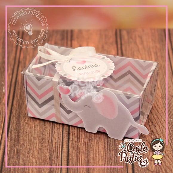 Caixa para 2 Doces Tampa de Acetato Elefante Rosa (20 Uni)